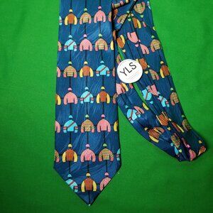 Jocky With Hats Blue & Multicolor Mens Novelty Tie, Equestrian, Horse Races